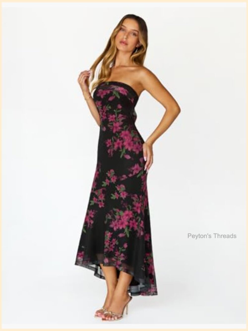 Strapless Floral Bodycon Maxi Dress Mermaid Cocktail Wedding Guest - Picture 4 of 7